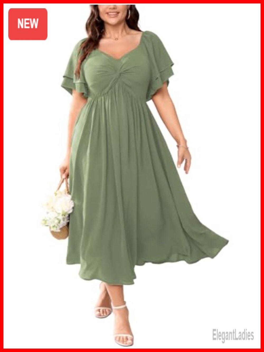 Plus Size Sweetheart Neckline Ruffle Sleeve Maxi Cocktail Dress